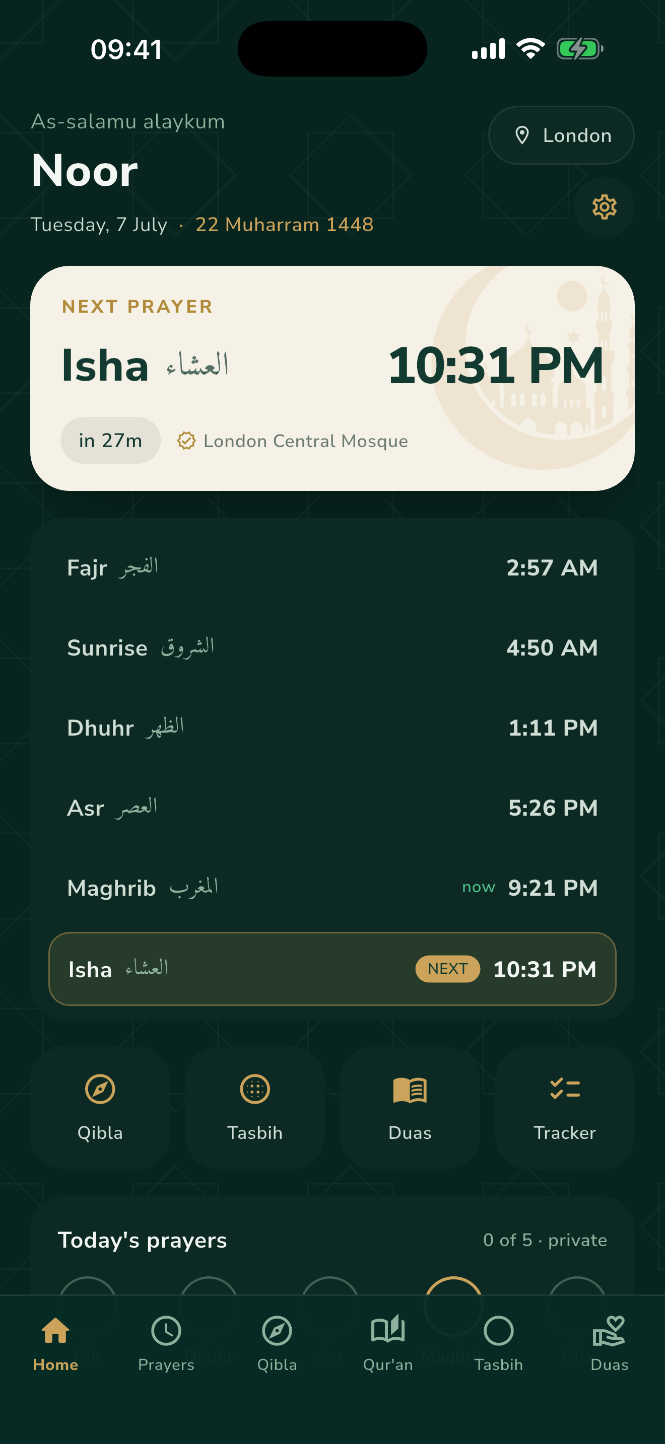 Noor home screen
