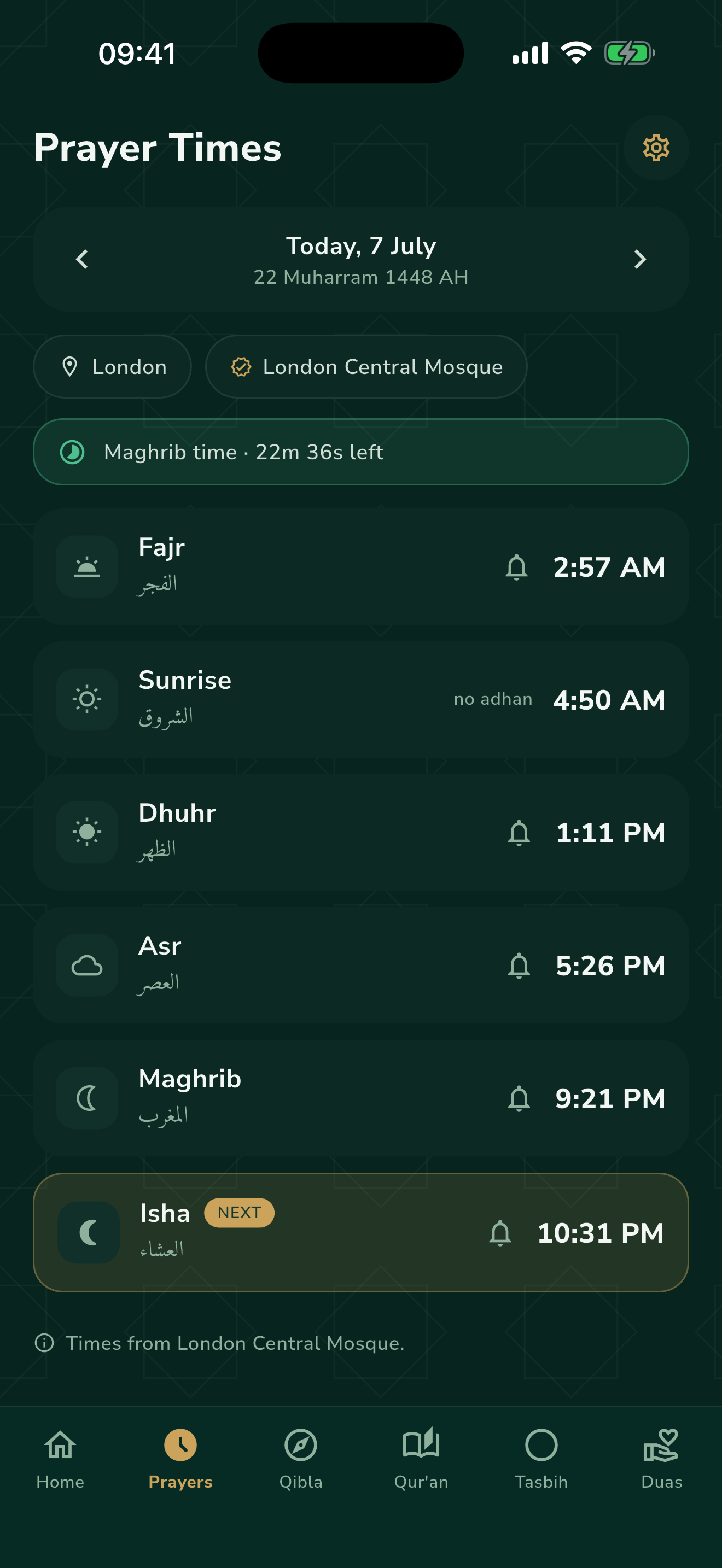 Noor prayer times